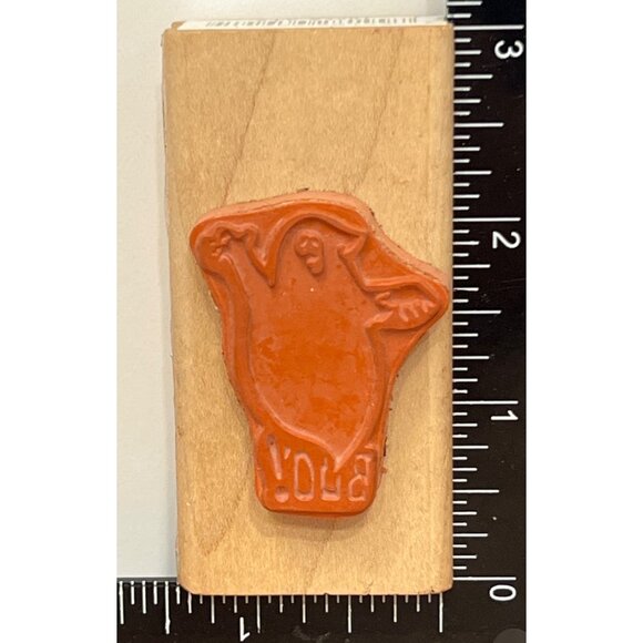 Ghost Wood Mounted Rubber Stamp By Canadian Maple BOO Halloween - Picture 2 of 4